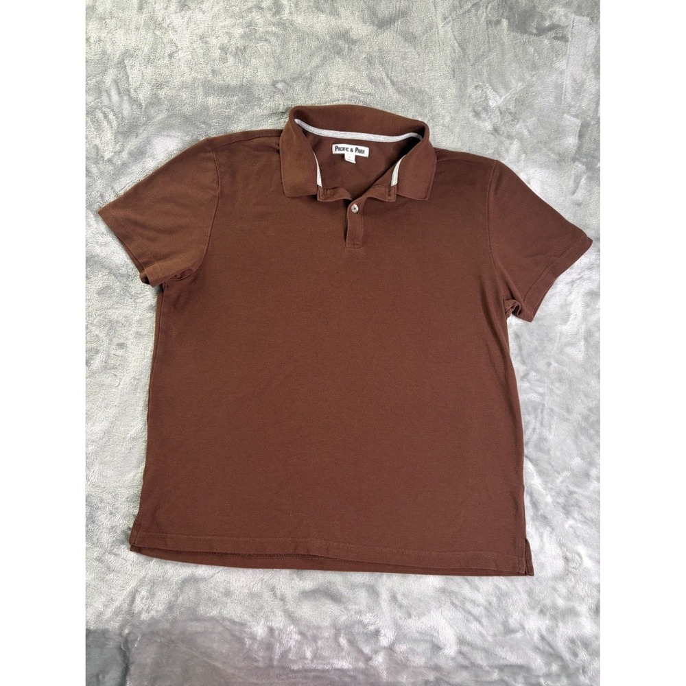 Pacific & Park Polo Shirt Mens L Brown Solid Cotton Pique Short Sleeve
